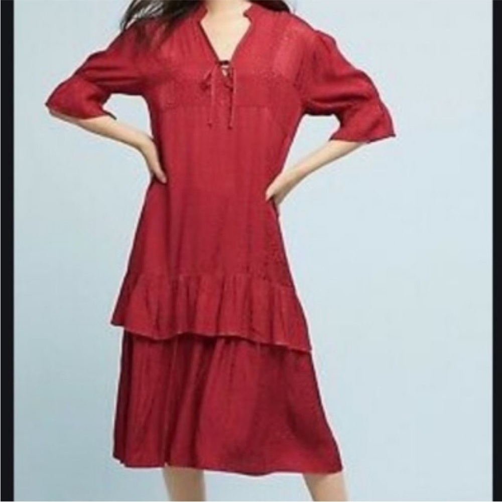 Anthropologie, LACAUSA red ruffle dress size small